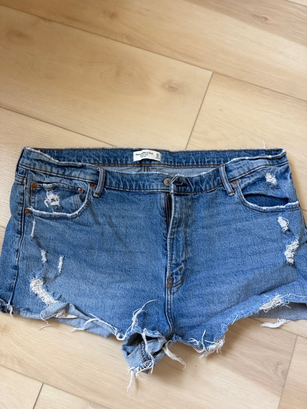 Abercrombie & Fitch Medium Blue Ripped Denim Cutoff Shorts